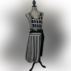 Michael Kors Black & White Patterned Midi Sleeveless Dress Size Small